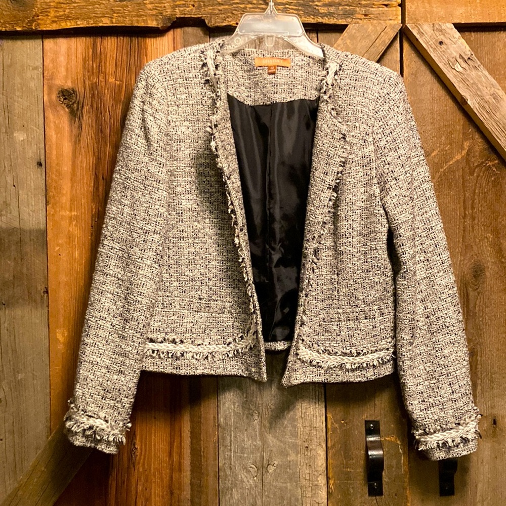 Ellen Tracy Tweed Blazer size 12 Lined Collarless